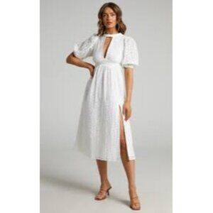Showpo Sia Puff Sleeves Open Back Tie Closure White Dress Size‎ 8